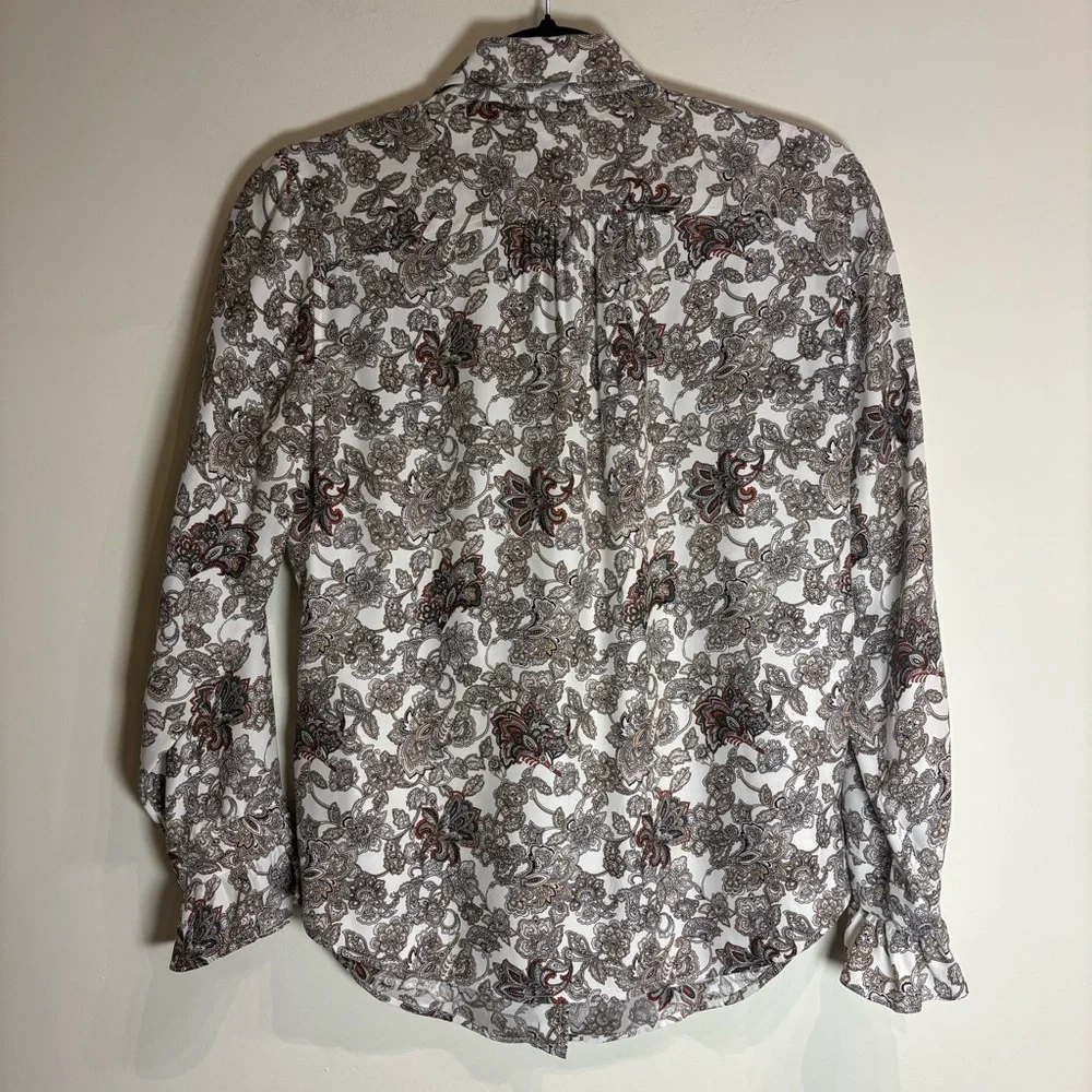 FRAME Silk 70s Ruffle Silk Top Off White Multi Paisley Size Small - Picture 8 of 8